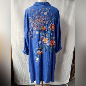 NWT Johnny Was Blue Kimono with Floral Embroidery